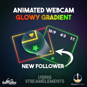 アニメーショングラデーションウェブカメラボーダー | Twitchオーバーレイ | アニメーショングラデーションでイベントに反応、StreamElements OBS | 3サイズ
