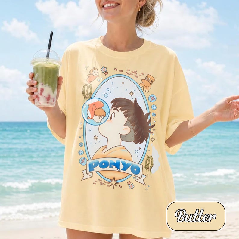 Ponyo Kiss Girls Comfort Colors® Shirt, Studio Ghibli Shirt, Sweatshirt, Hoodie, Y2K Graphic Tee image 1