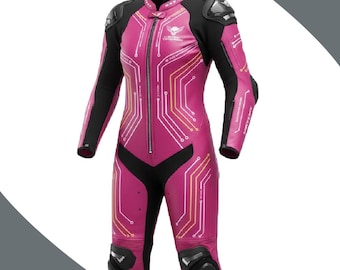 Women's Leather Motorbike Suits Pink Black Motorcycle Racing Biker Suit