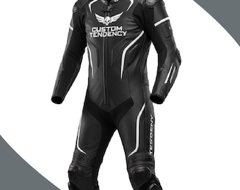 Black Motorcycle Leather Biker Suit Men's Custom Motorbike Racing Suit