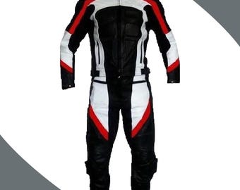 Motorcycle Leather Biker Suit 2-Piece Custom Motorbike Black Racing Suit Men's