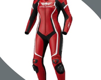 Red Black Leather Motorbike Suits Customized Motorcycle Racing Suit
