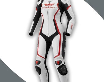 White Black Leather Motorbike Suits Custom Motorcycle Racing Suit