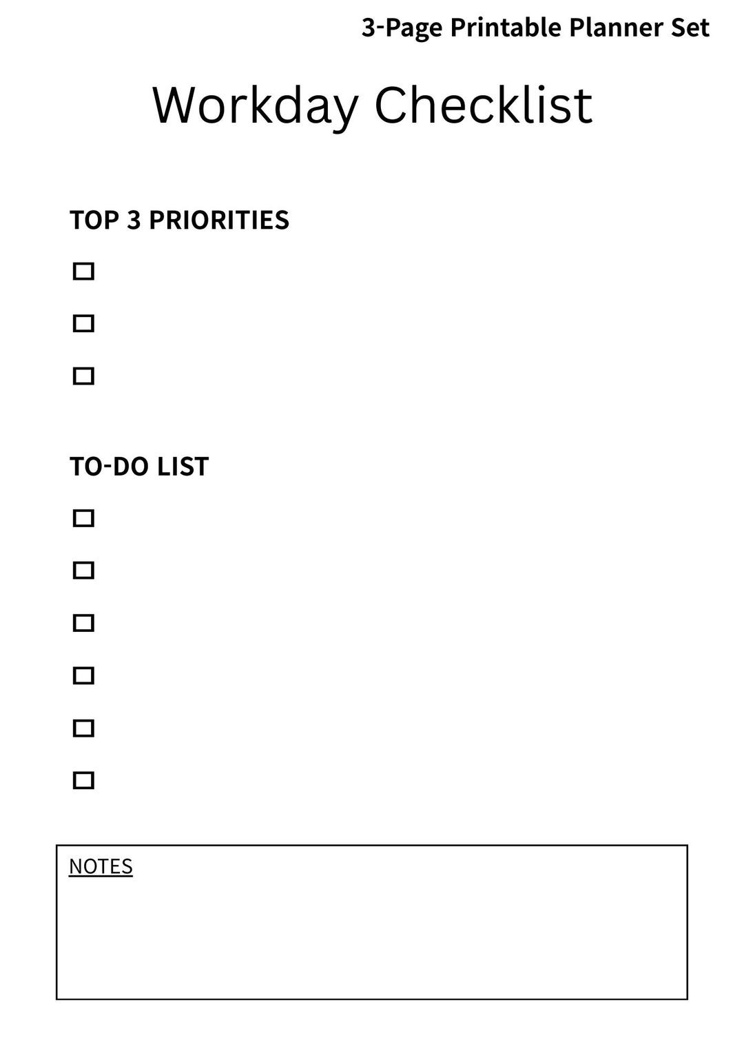 Workday Checklist Printable | Simple Daily Work Planner PDF | Instant ...