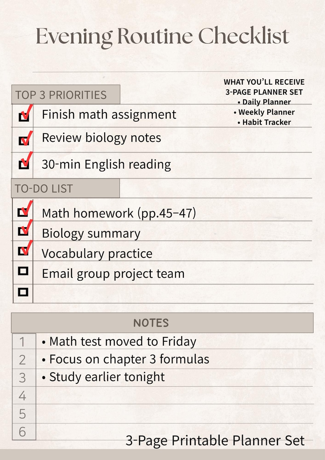 Evening Routine Checklist Printable | Simple Night Routine Planner PDF ...