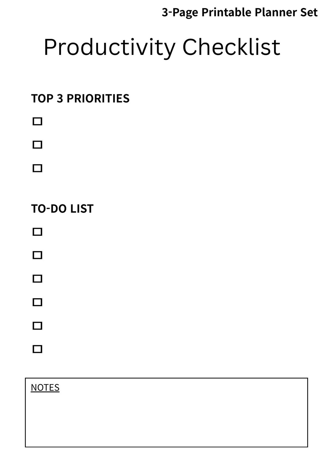 Productivity Checklist Printable | Daily Focus Planner | Instant ...