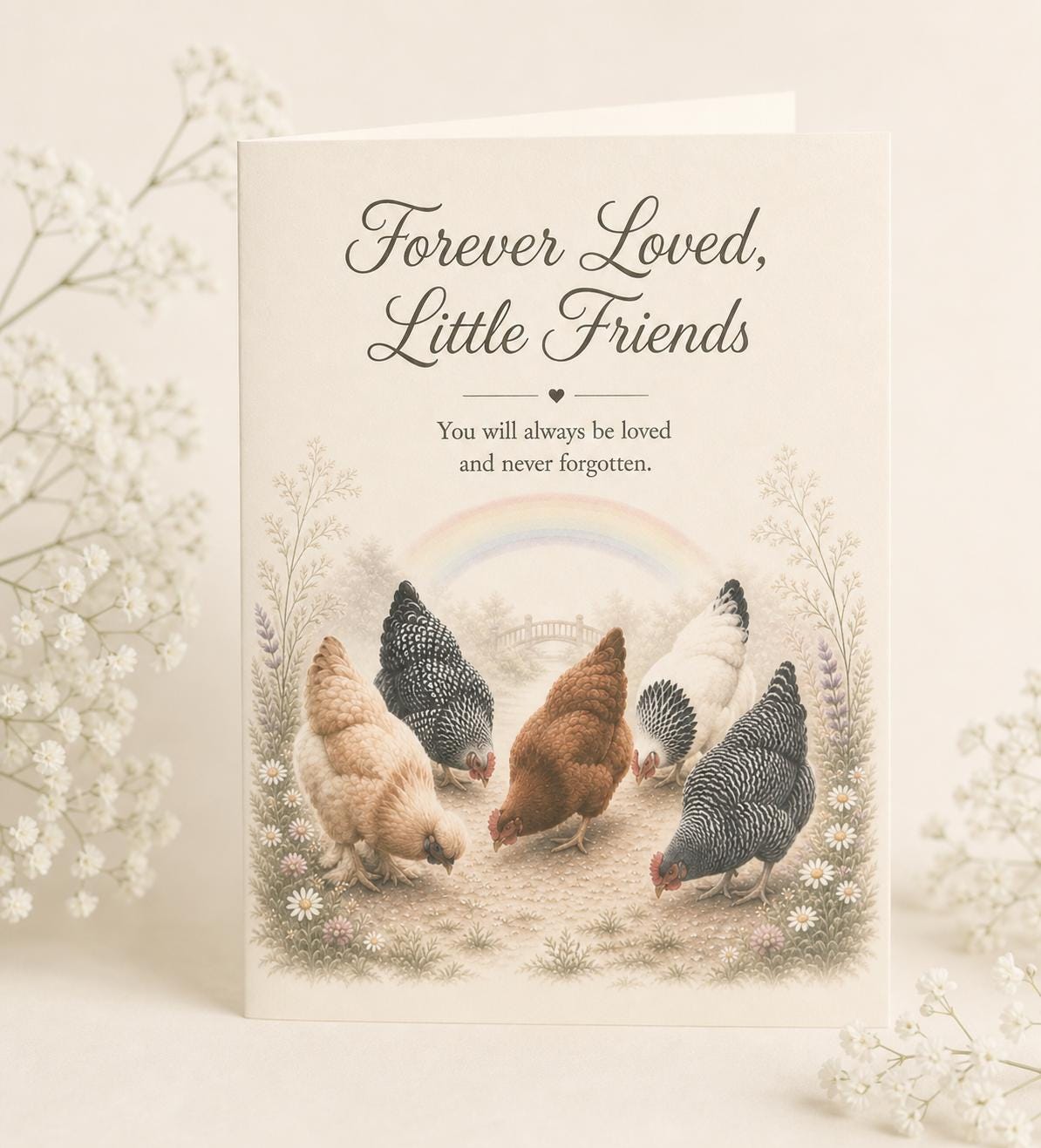 Chicken Sympathy Card Pet Chicken Memorial Card Chicken Loss Gift Card with Matching Bookmark, Magnet & Sticker