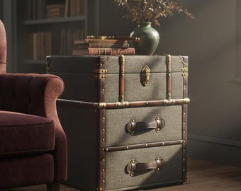 Baúl de almacenamiento de madera gris estilo granja, mesa auxiliar rústica tipo baúl, decoración con hebilla abatible