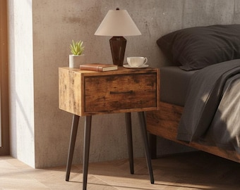 Rustic Brown Nightstands Set, Modern End Tables with Fabric Drawer
