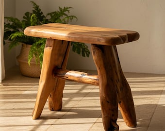 Rustic Wood Stump Plant Stand, Small Side Table or Bench, Indoor Outdoor Decor