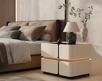 Solid Wood Nightstand Bedside Table, Creamy White Bedroom Furniture, Modern High-End Bedside Night Stand