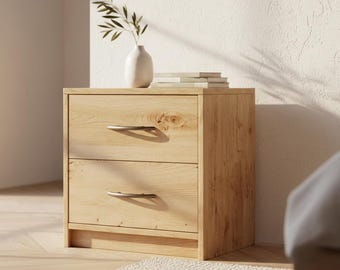 Mesita de noche de roble con dos cajones, mesa auxiliar para dormitorio, muebles de varios colores