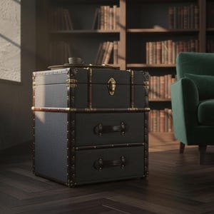 storage chest open showing interior space hinged lid detail