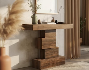 Narrow Farmhouse Console Table, Geometric Wood Accent Table, Rustic Entryway Furniture