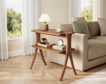 Slim Walnut Side Table, Rustic Farmhouse End Table with Storage