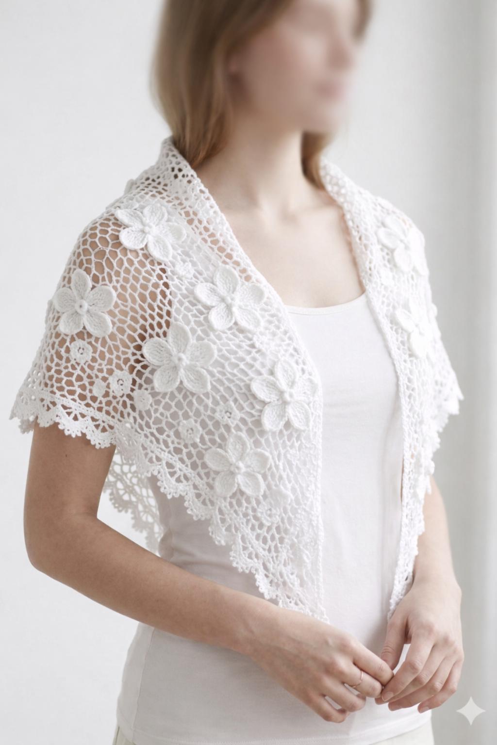 Crochet Shawl Pattern PDF | White Floral Lace Triangle Wrap | Bridal ...