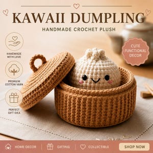 Kawaii Dumpling Crochet Pattern | Amigurumi Bao Bun with Steamer Basket PDF | Beginner Friendly |