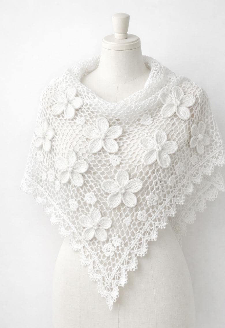 Crochet Shawl Pattern PDF | White Floral Lace Triangle Wrap | Bridal ...