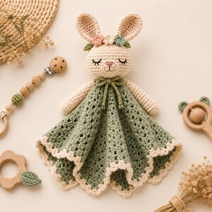 Bunny Lovey Crochet Pattern PDF, Amigurumi Security Blanket Pattern, Floral Bunny Baby Comforter, Crochet Animal Blanket Tutorial, DIY Baby