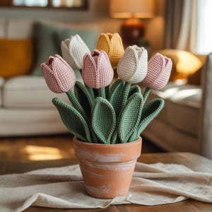 Tulpen Blumen Häkelmuster | Handmade Blumen für Home Decor | Anfängerfreundlicher PDF Download
