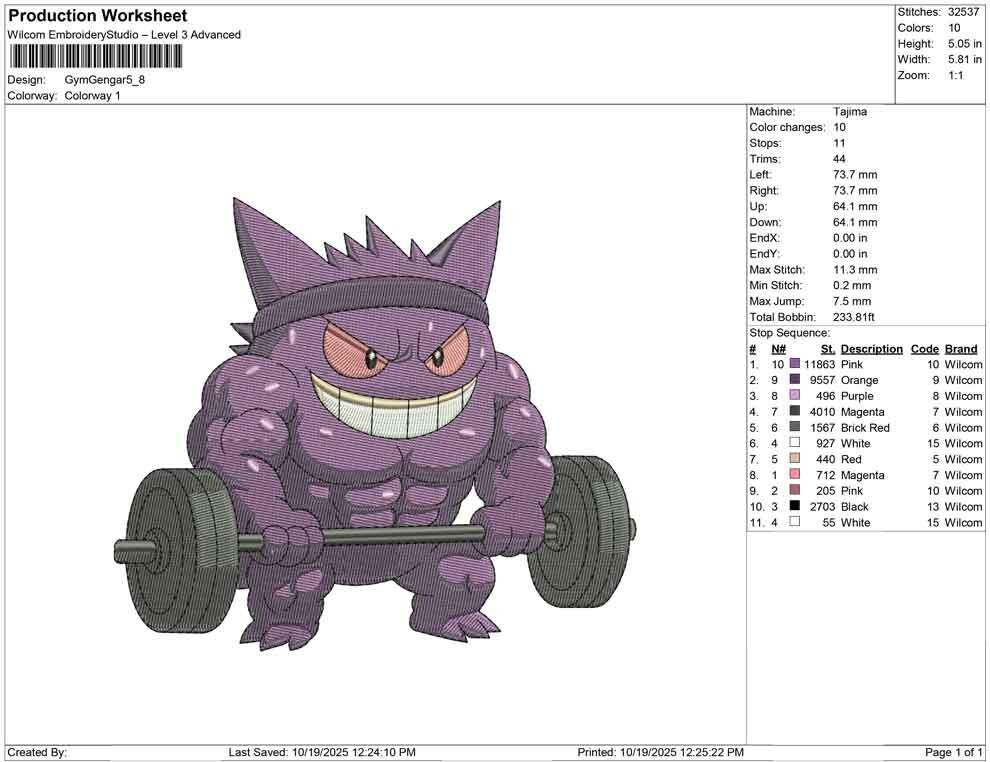 Buff Gengar Embroidery Design | Gym Weightlifting Anime | Hoop Sizes ...