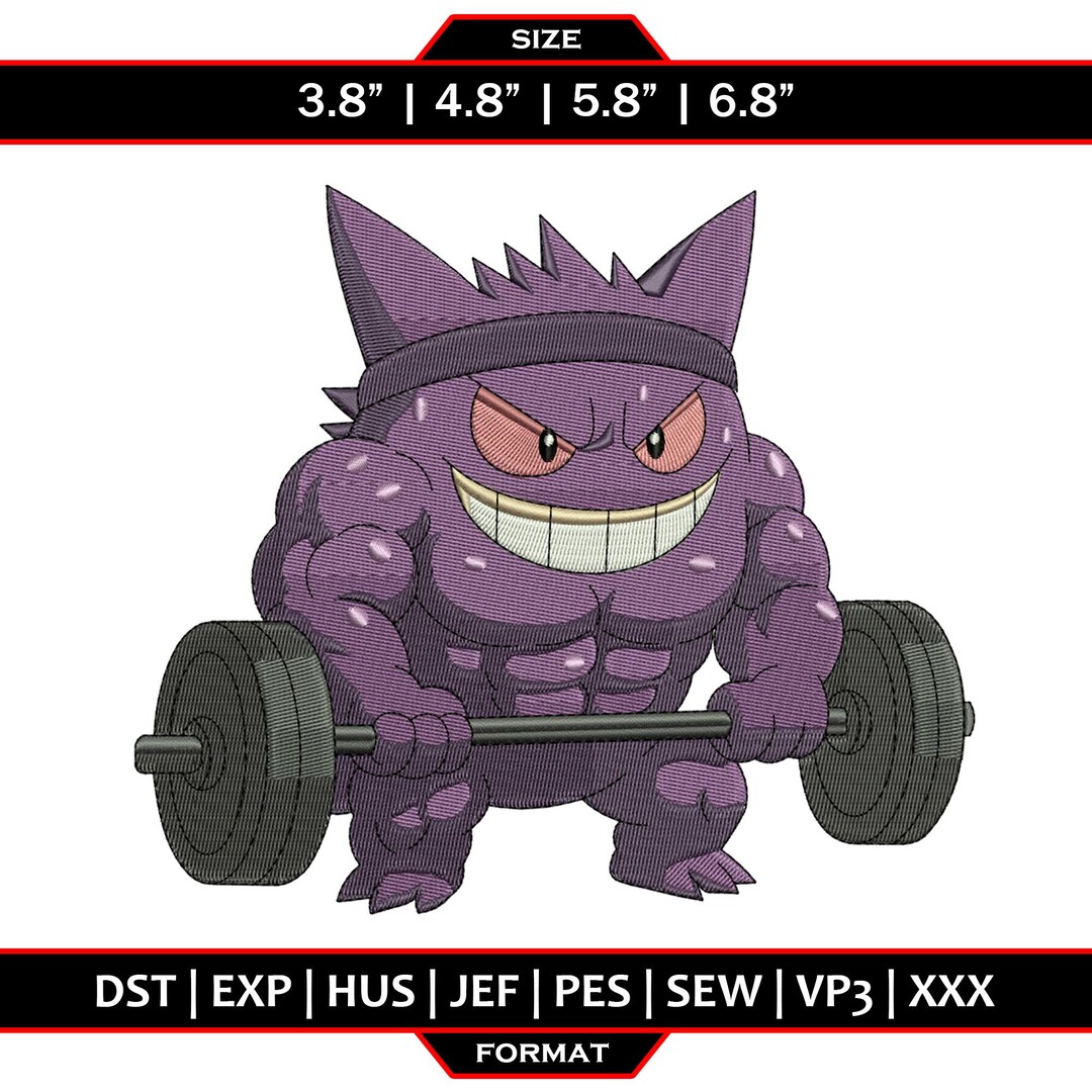 Buff Gengar Embroidery Design | Gym Weightlifting Anime | Hoop Sizes ...