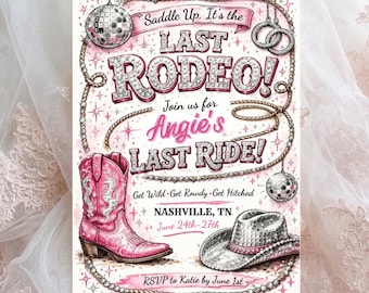 Last Rodeo Bachelorette Invitation, Disco Cowgirl Bachelorette (Canva Digital Download)