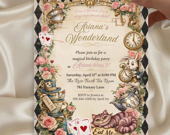 Alice in Wonderland verjaardagsuitnodiging | Bewerkbaar theekransje, Vintage Wonderland (digitale download)