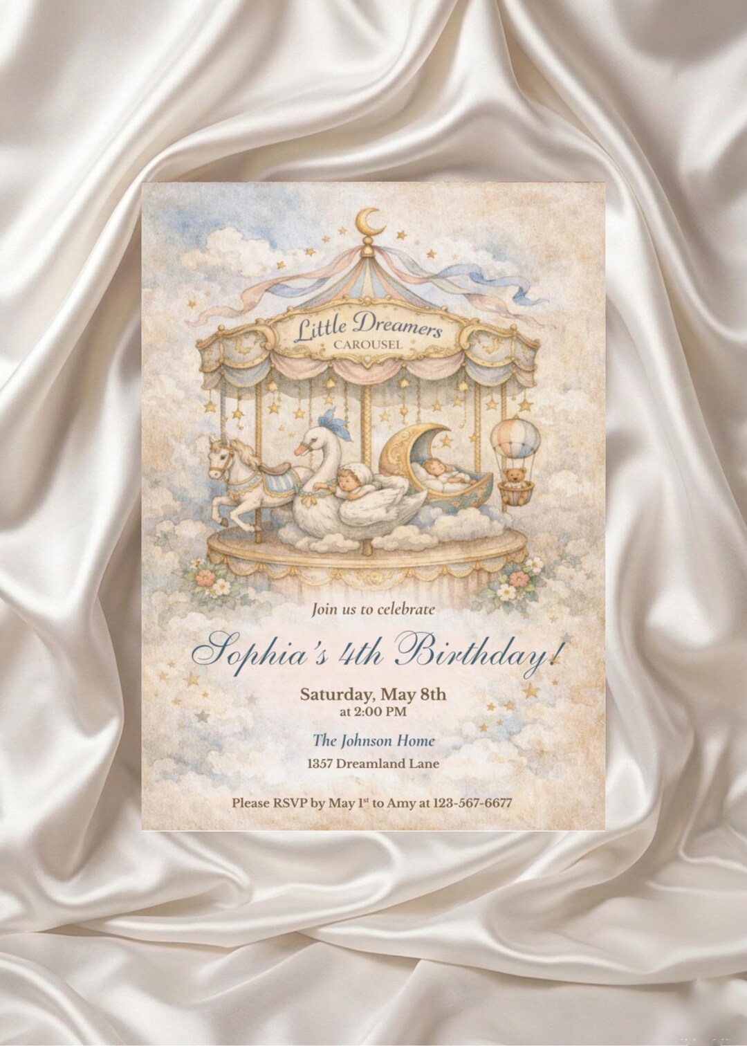 Vintage Carousel Birthday Invitation, Dreamy Circus Invite (canva ...
