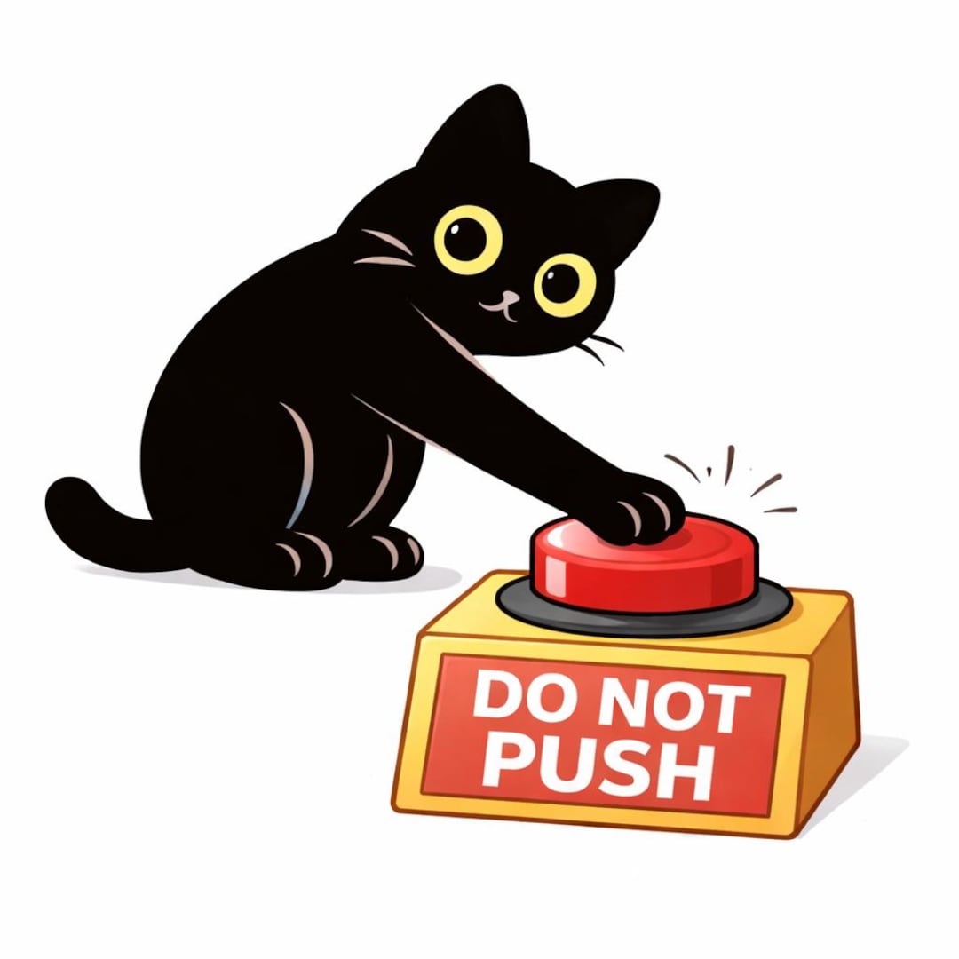 Cat No Button Funny Cat PNG, Black Cat Pressing Button, Do Not Push Meme Clipart ...