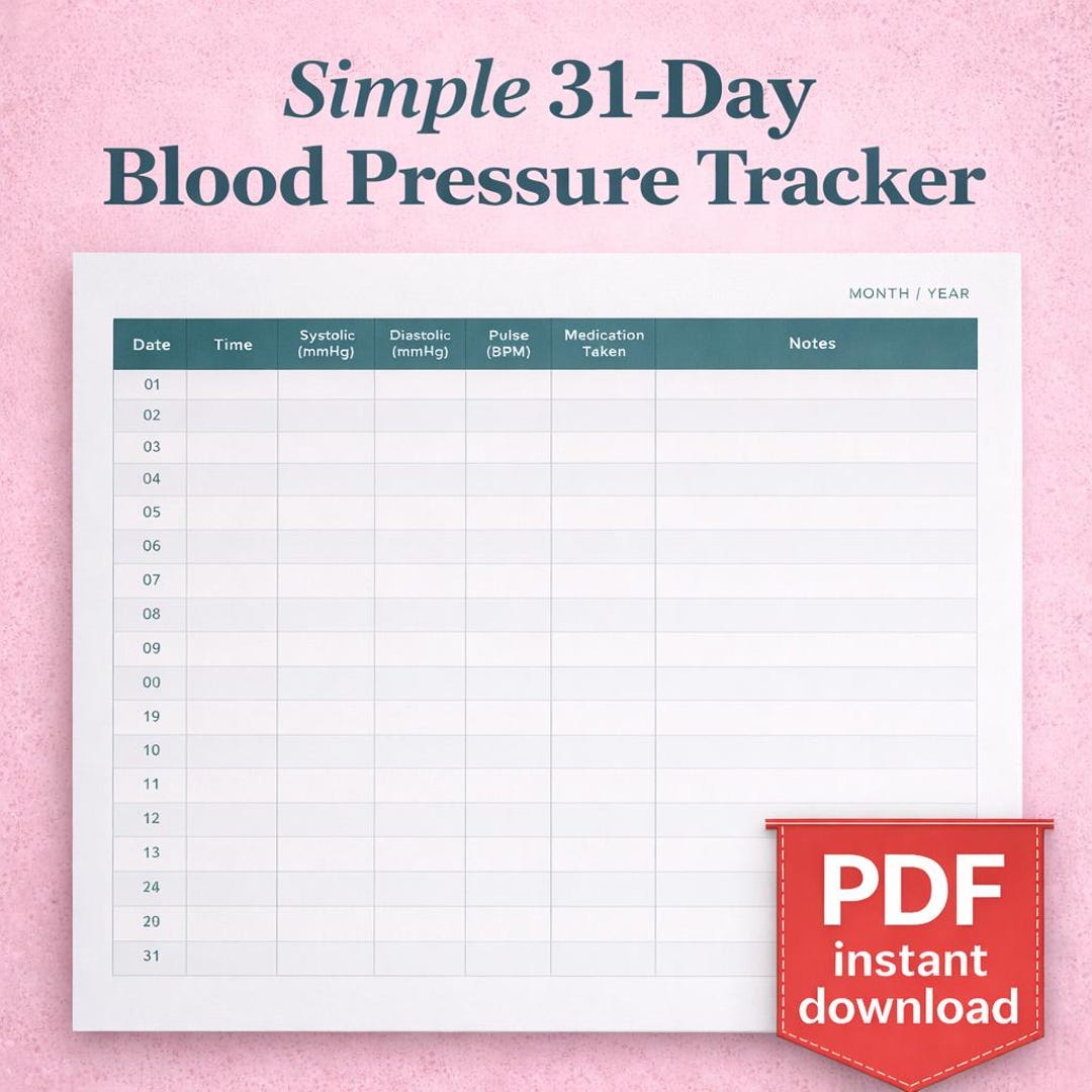Blood Pressure Tracker Printable, BP Log PDF, Daily Blood Pressure ...