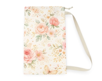Vintage Watercolor Roses Laundry Bag | Floral Drawstring Bag