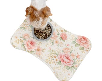 Pink Rose Floral Pet Feeding Mat | Waterproof Non-Slip Placemat