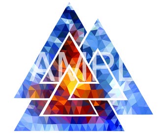 Arte mural vikingo Valknut imprimible, arte geométrico con símbolos nórdicos, descarga digital de mitología nórdica, símbolo de Odín, decoración pagana escandinava
