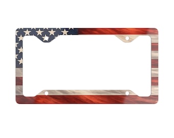 Marco de matrícula metálico con la bandera estadounidense / Estrellas y rayas patrióticas
