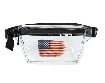 Riñonera transparente con la bandera estadounidense desgastada / Bolsa transparente para estadio