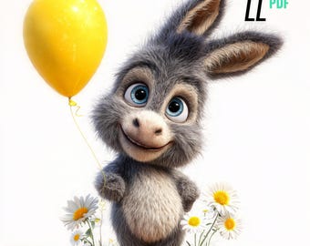 Cute Donkey Clipart Bundle | 22 JPG + PDF | Kawaii Donkey Illustrations for Crafts, Planners and Nursery Designs