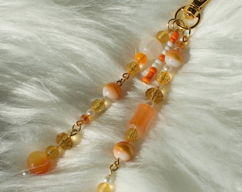 Orange Creamsicle Beaded Keychain with Crystal Accents | Cute Handmade Bag Charm