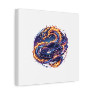 Cosmic Dragon Racer Canvas Wall Art – Space Galaxy Dragon Car Poster, Sci-Fi Anime Decor, Mission Patch Style Print
