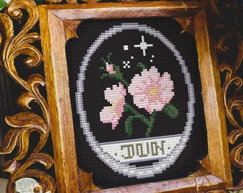 Birth Flower June Rose Folklore Cross Stitch Pattern PDF