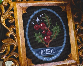 Birth Flower December Holly Folklore Cross Stitch Pattern PDF
