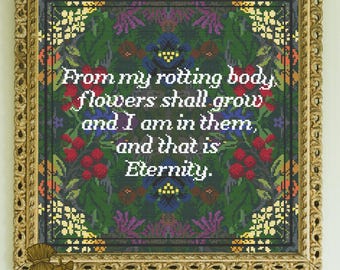 Floral Eternity Edvard Munch Quote Cross Stitch Pattern PDF