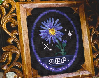 Birth Flower September Aster Folklore Cross Stitch Pattern PDF