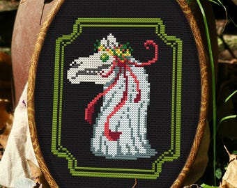 Mari Lwyd Horse Skull Welsh Folklore Cross Stitch Pattern PDF