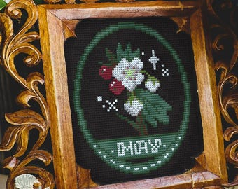 Birth Flower May Hawthorn Folklore Cross Stitch Pattern PDF