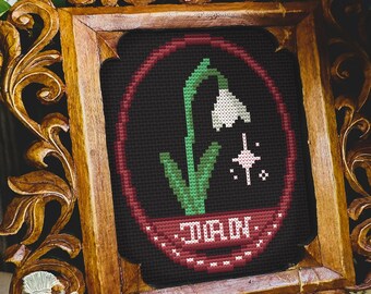 Birth Flower January Snowdrop Folklore Cross Stitch Pattern PDF
