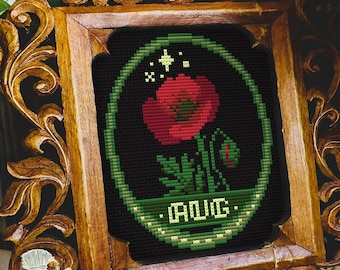 Birth Flower August Poppy Folklore Cross Stitch Pattern PDF