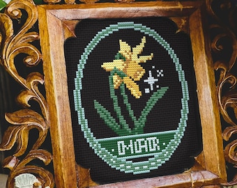Birth Flower March Daffodil Folklore Cross Stitch Pattern PDF