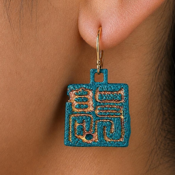 Korean Seal Earrings | Goryeo Dynasty Character Relief Jewelry | Museum Inspired Dangle