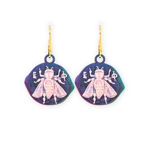 Ancient Greek Bee Earrings | Iridescent Dangle | Museum Inspired Artifact Jewelry